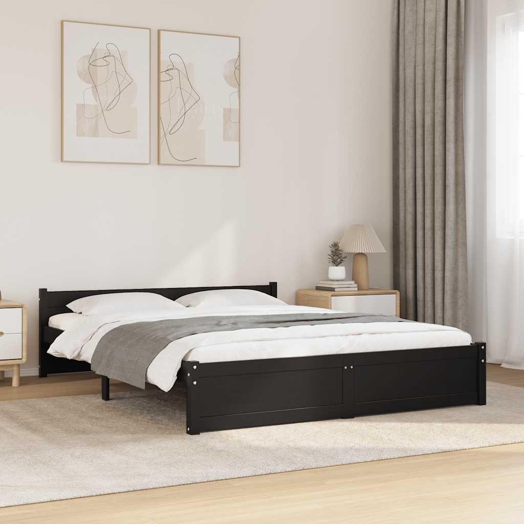 Bed Frame without Mattress Black Solid Wood 140x190 cm