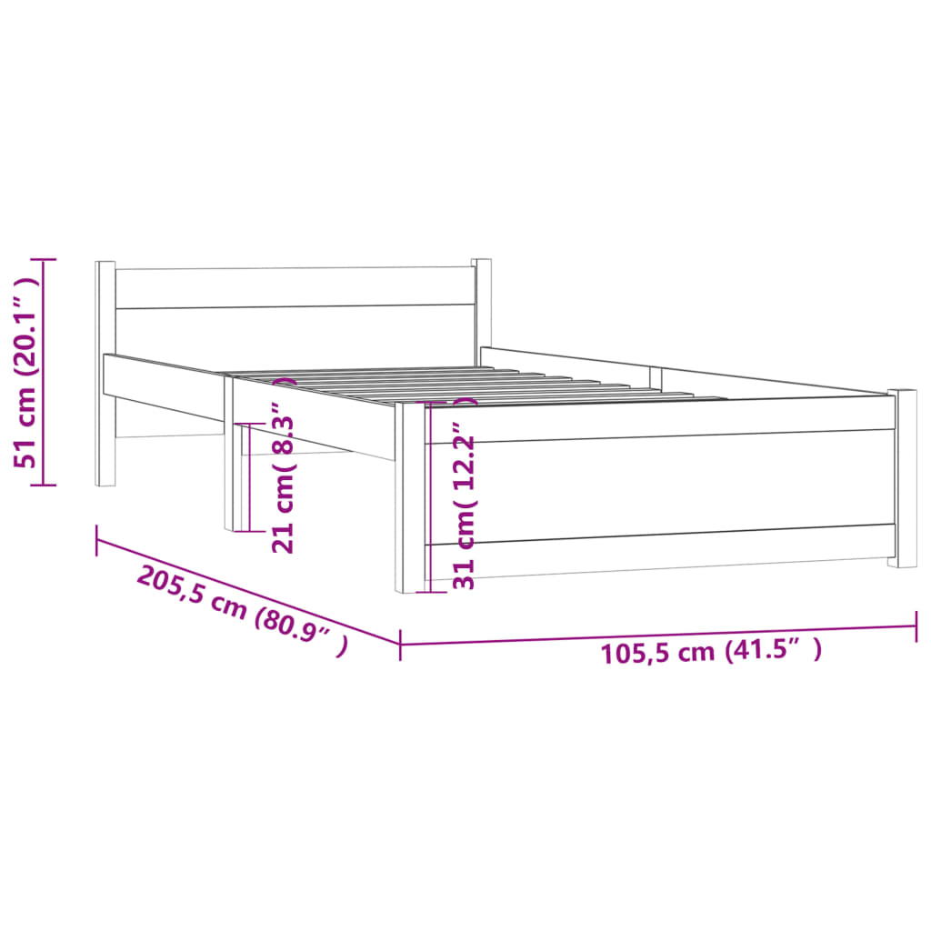 vidaXL Bed Frame without Mattress Solid Wood 100x200 cm