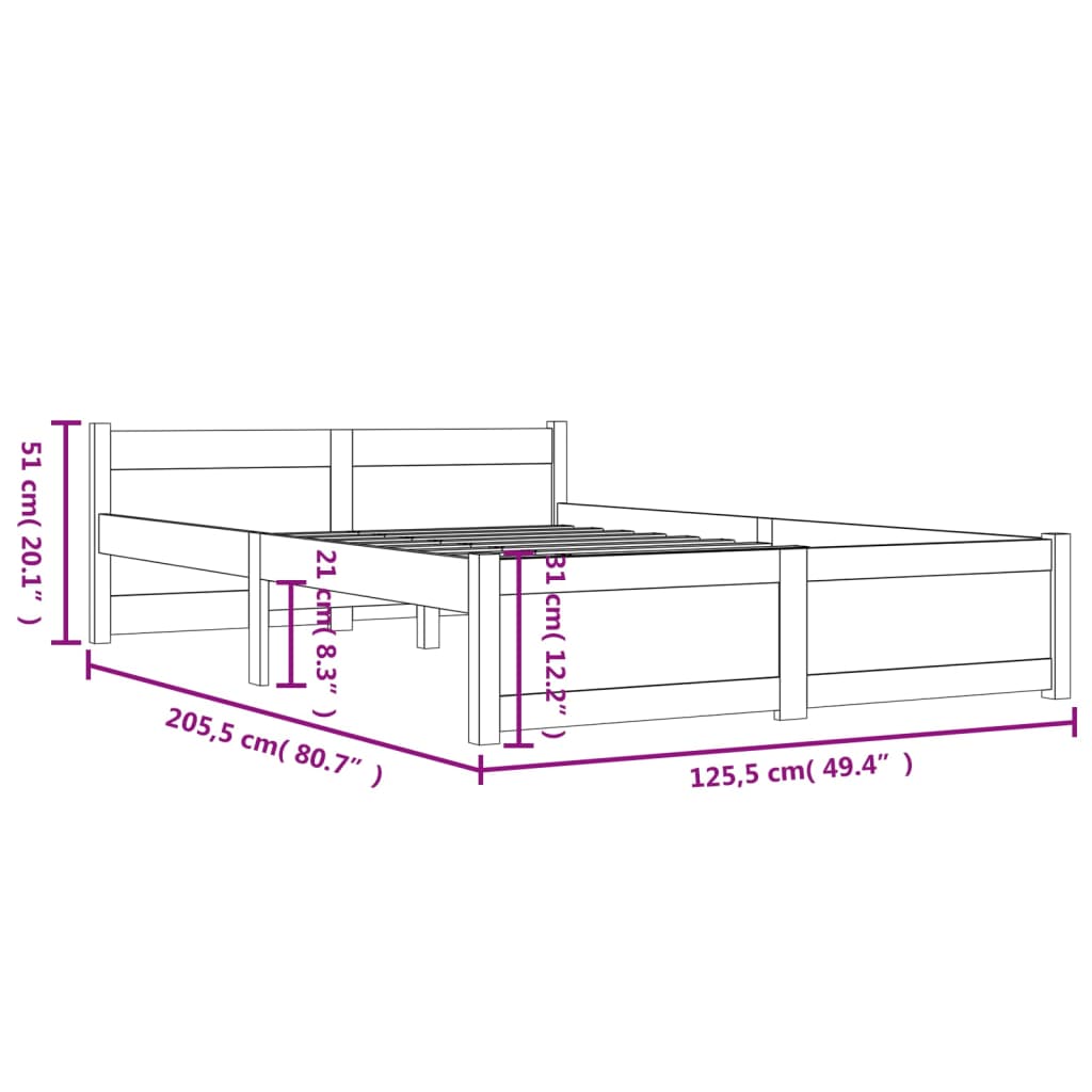 vidaXL Bed Frame without Mattress White Solid Wood 120x200 cm