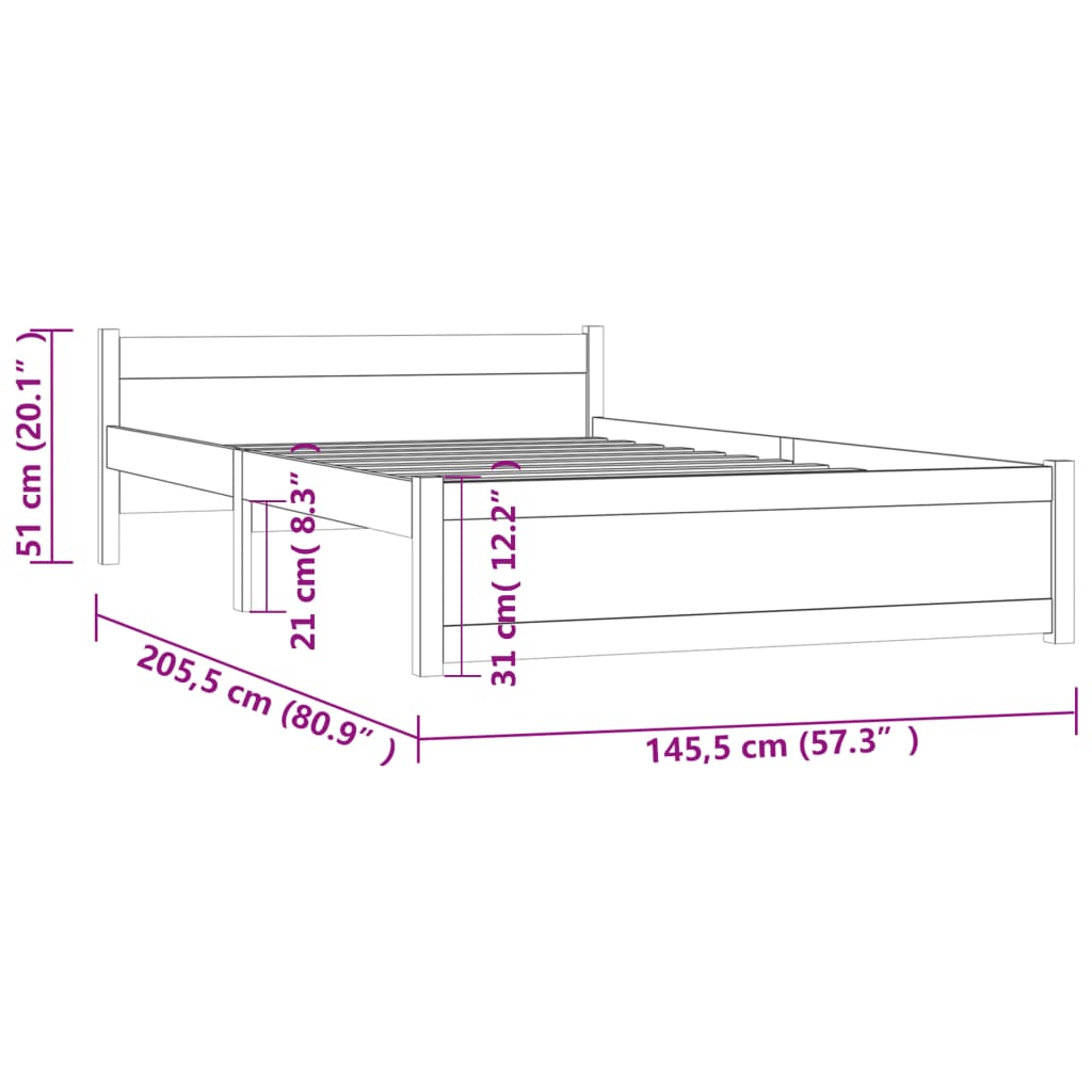 vidaXL Bed Frame without Mattress Solid Wood 140x200 cm