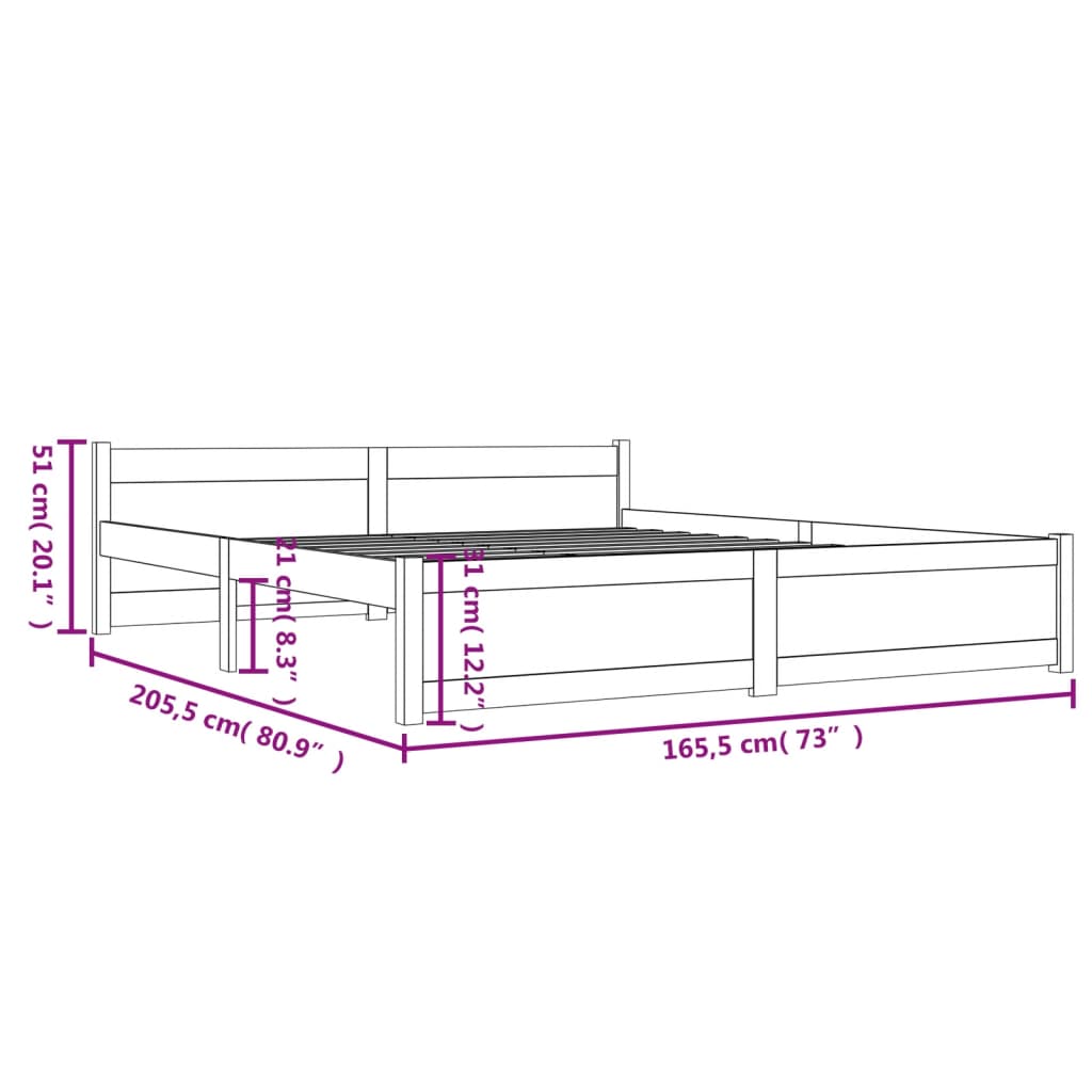 vidaXL Bed Frame without Mattress Solid Wood 160x200 cm