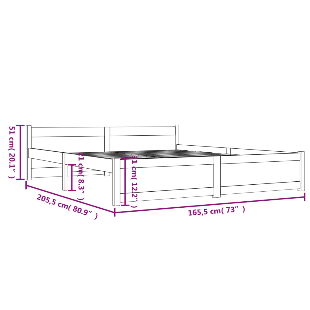 vidaXL Bed Frame without Mattress White Solid Wood 160x200 cm