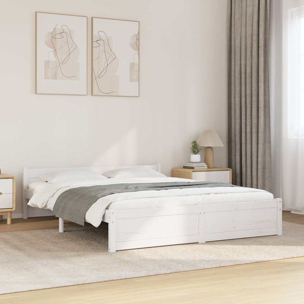 Bed Frame without Mattress White Solid Wood 160x200 cm