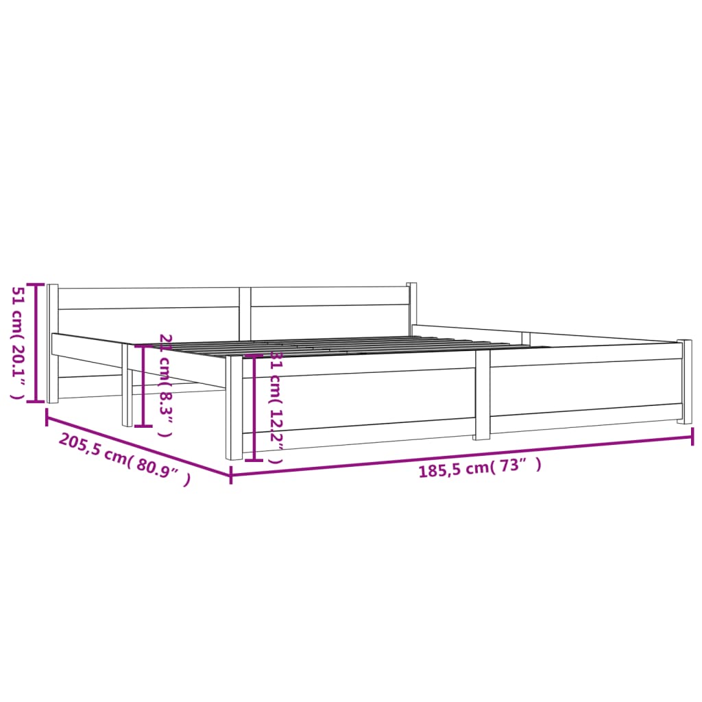 vidaXL Bed Frame without Mattress Solid Wood 180x200 cm Super King Super King Size