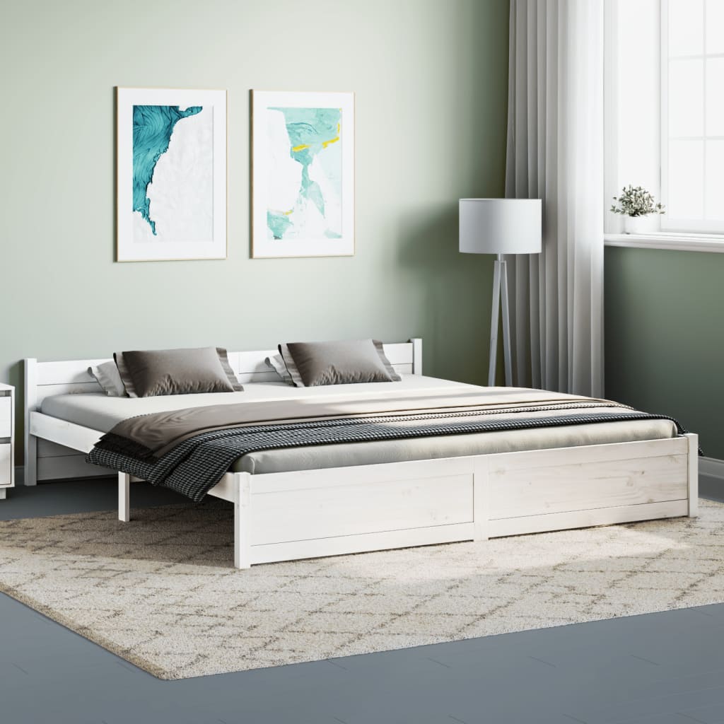 vidaXL Bed Frame without Mattress White Solid Wood 180x200 cm Super King