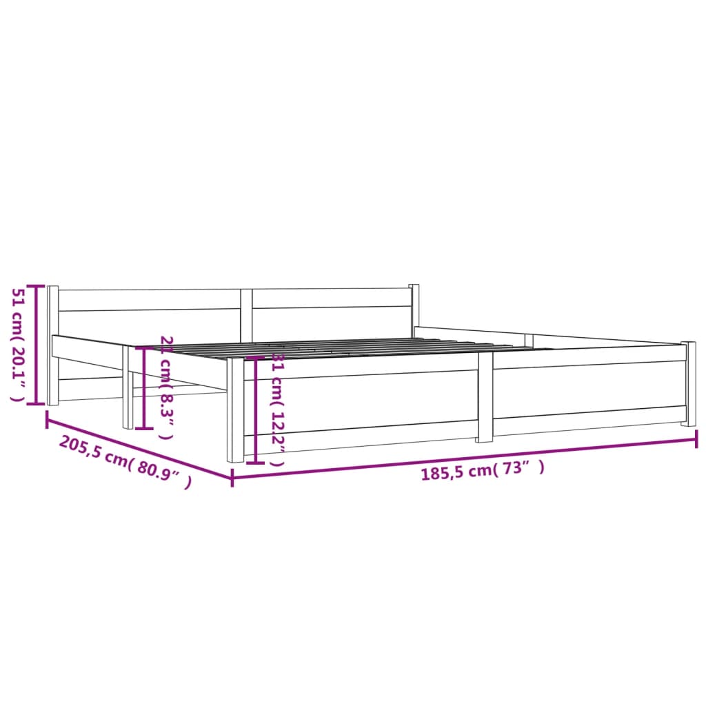 vidaXL Bed Frame without Mattress White Solid Wood 180x200 cm Super King