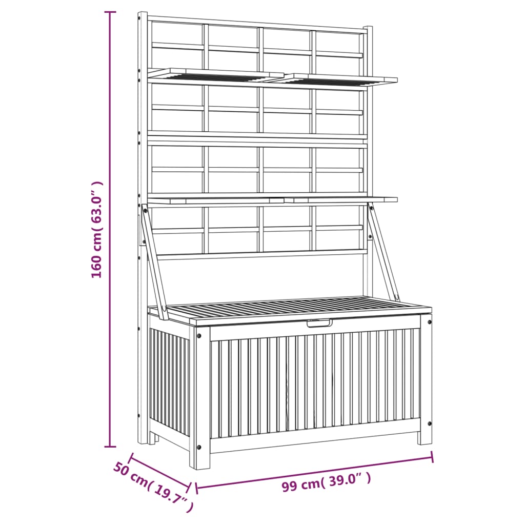 vidaXL Storage Box with Trellis Grey 99x50x160 cm Solid Wood Acacia