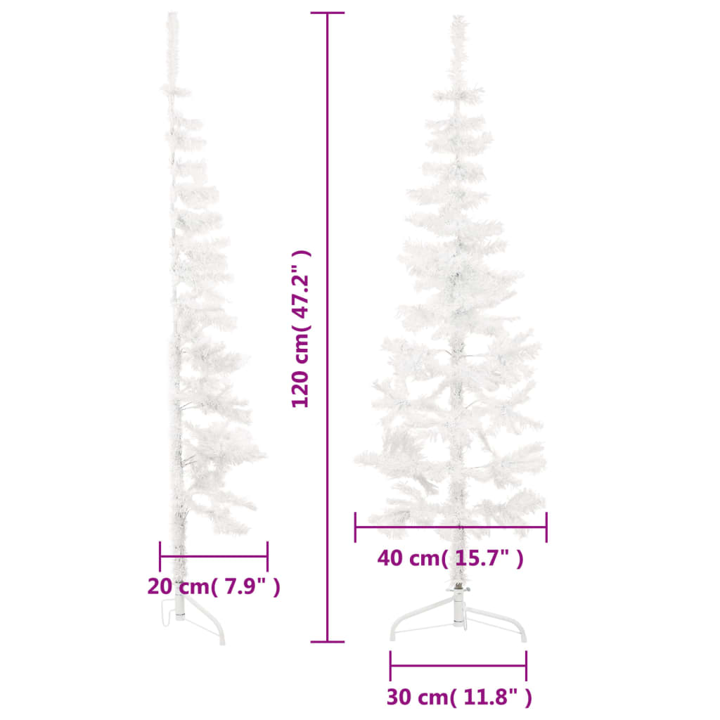 vidaXL Slim Artificial Half Christmas Tree with Stand White 120 cm