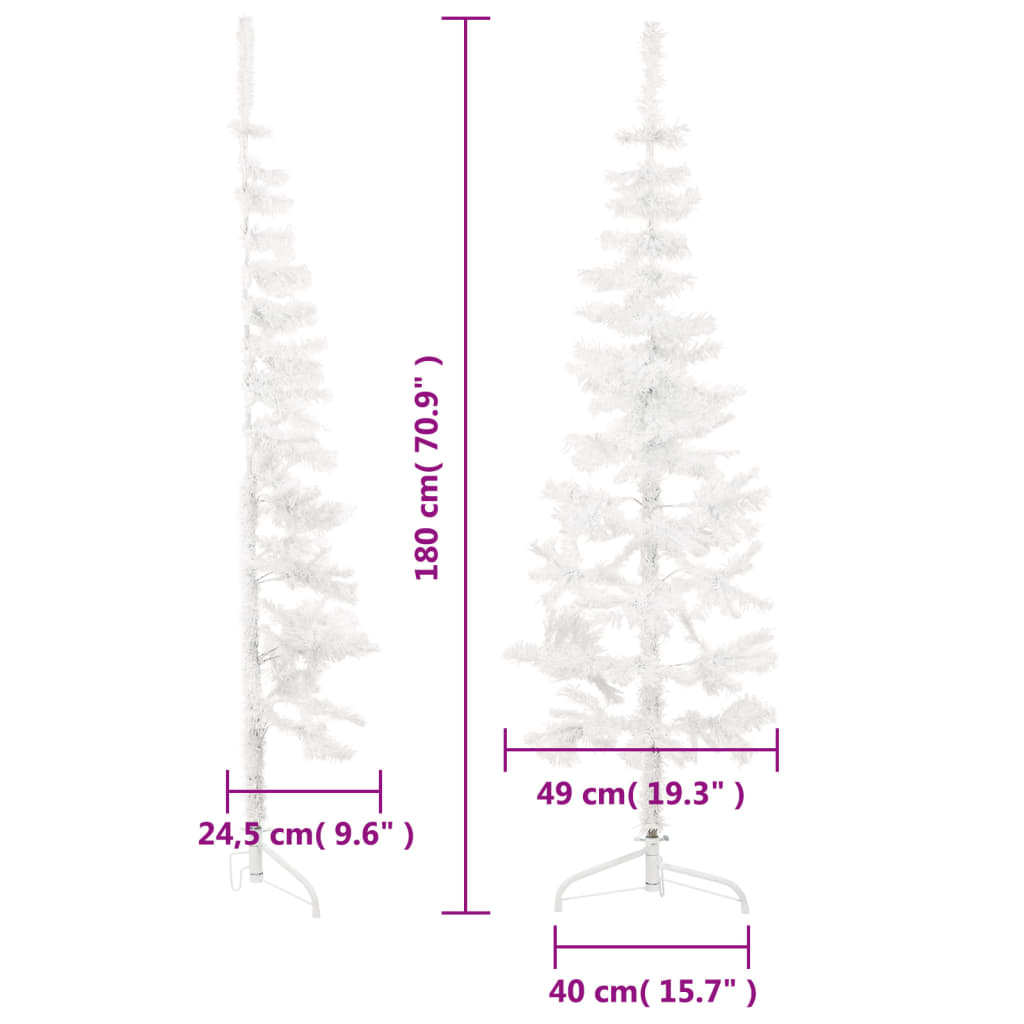 vidaXL Slim Artificial Half Christmas Tree with Stand White 180 cm