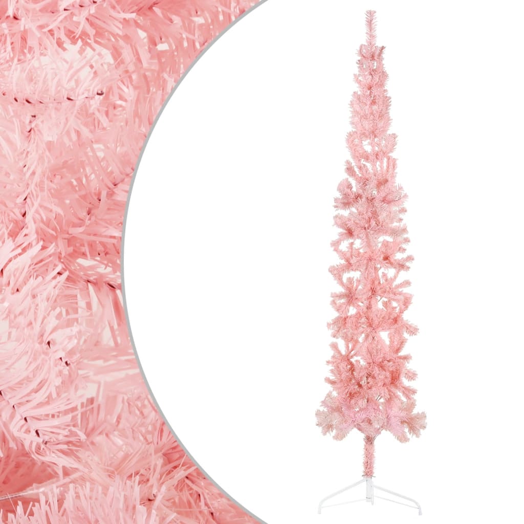 vidaXL Slim Artificial Half Christmas Tree with Stand Pink 240 cm