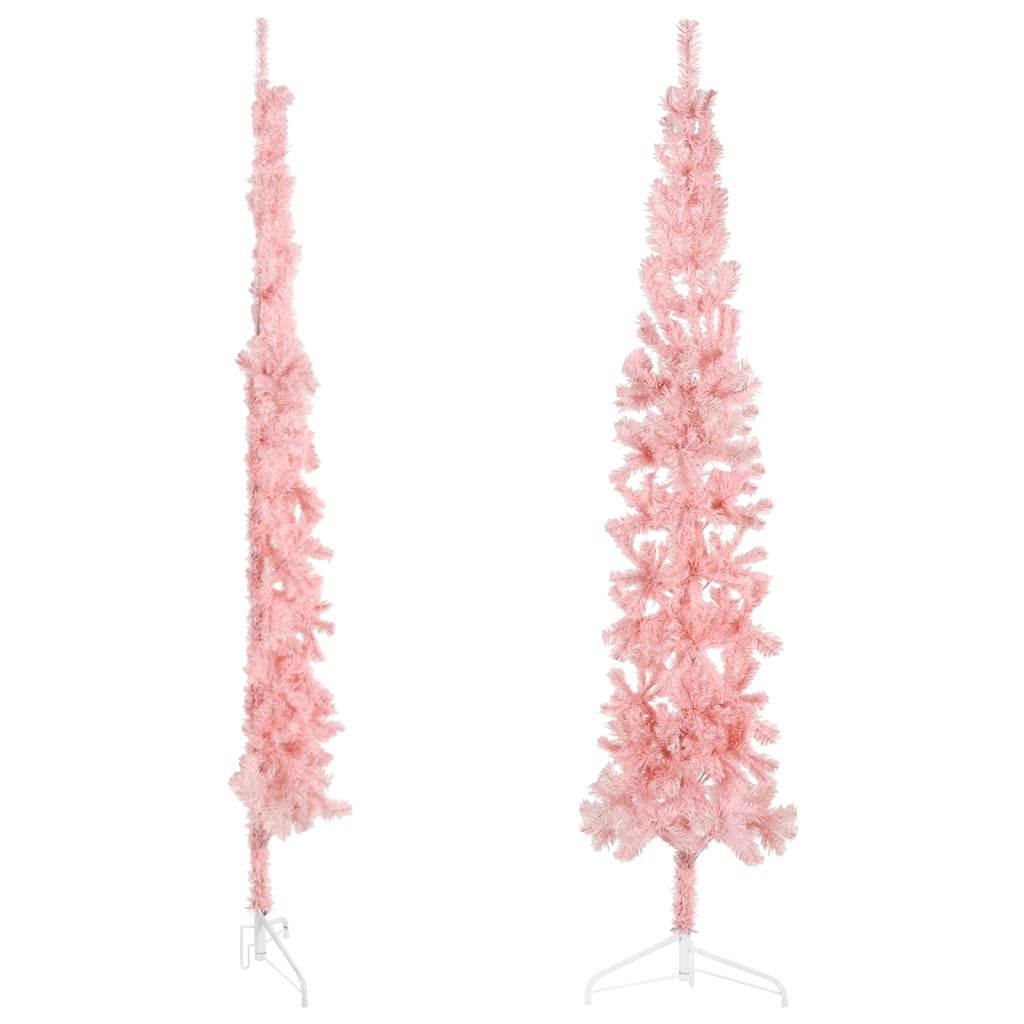 vidaXL Slim Artificial Half Christmas Tree with Stand Pink 240 cm