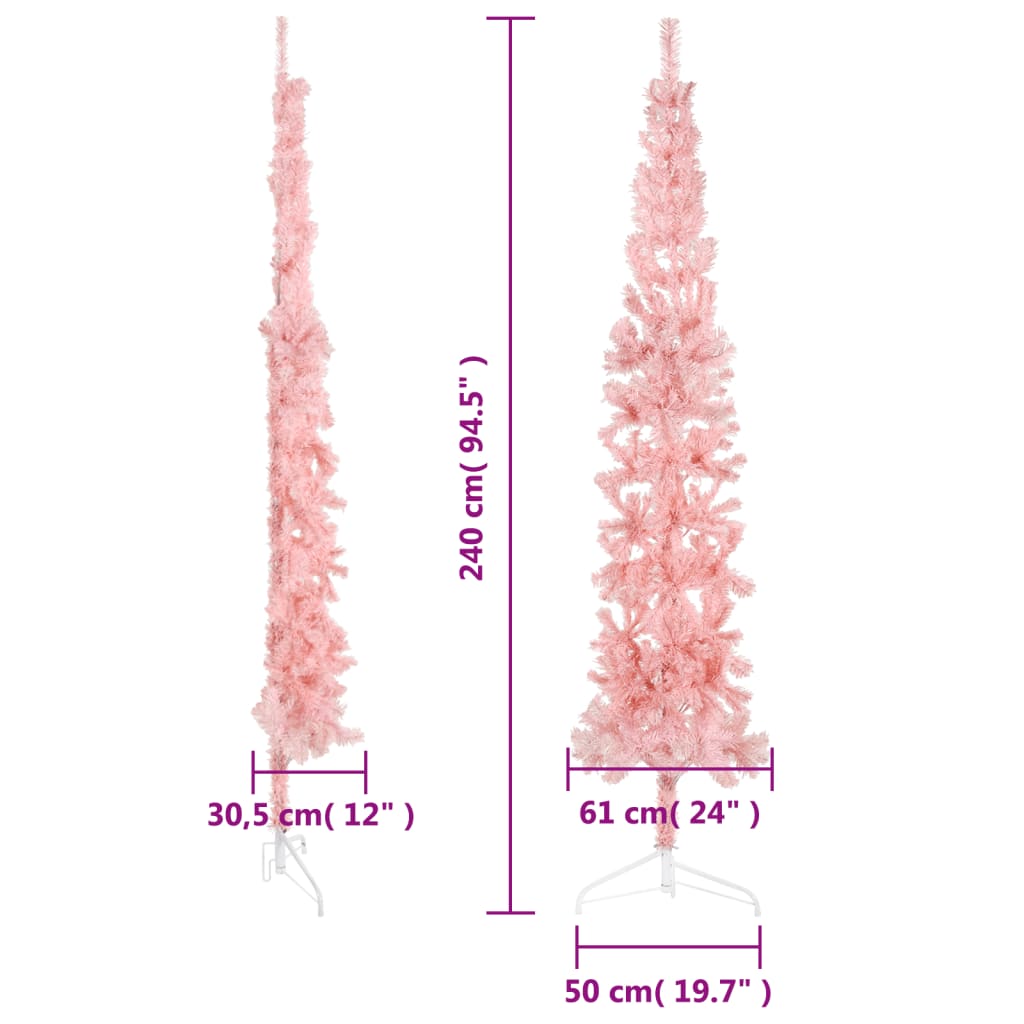 vidaXL Slim Artificial Half Christmas Tree with Stand Pink 240 cm