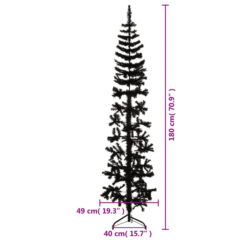 vidaXL Slim Artificial Half Christmas Tree with Stand Black 180 cm