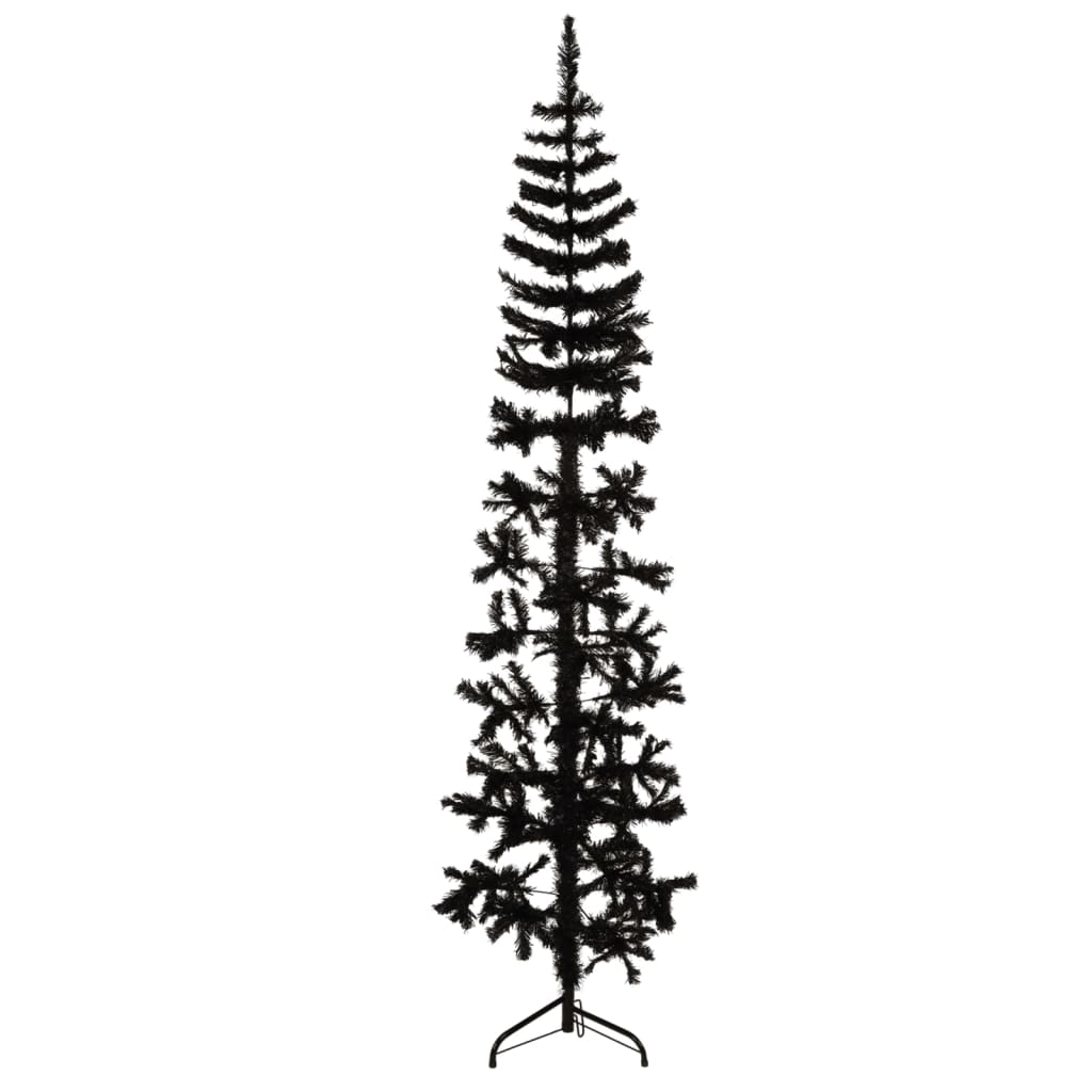 vidaXL Slim Artificial Half Christmas Tree with Stand Black 210 cm