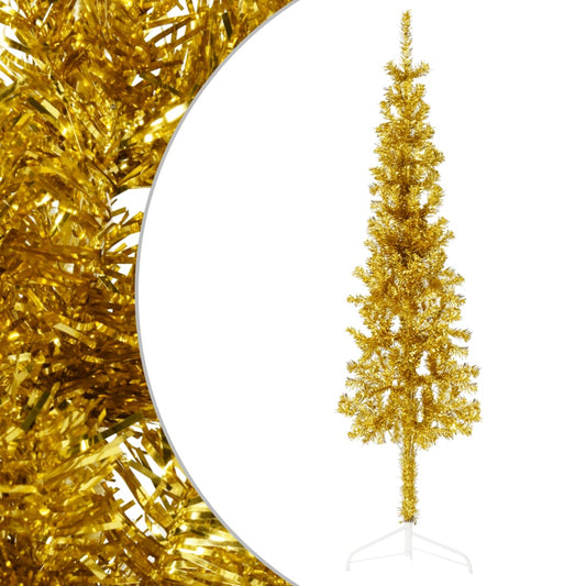 vidaXL Slim Artificial Half Christmas Tree with Stand Gold 120 cm