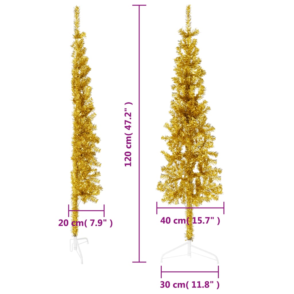 vidaXL Slim Artificial Half Christmas Tree with Stand Gold 120 cm