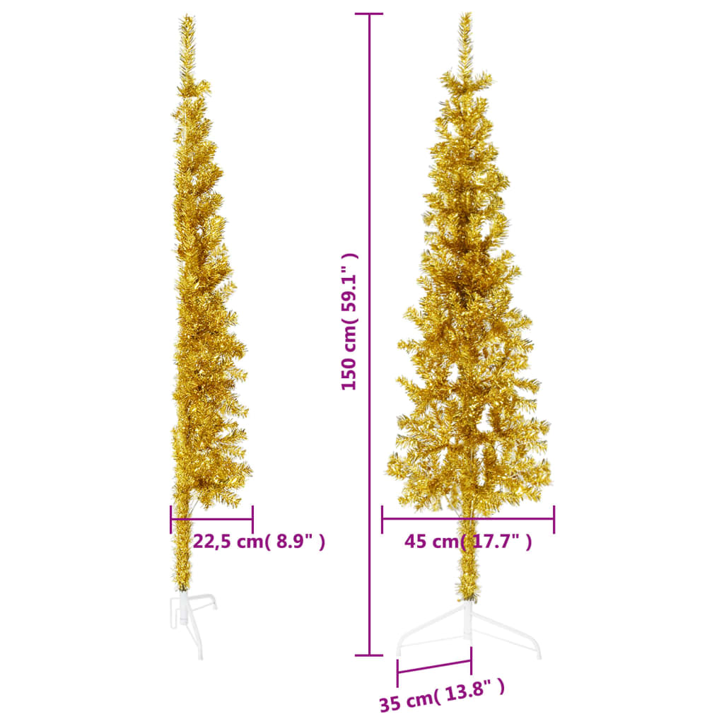 vidaXL Slim Artificial Half Christmas Tree with Stand Gold 150 cm