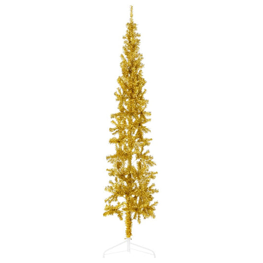 vidaXL Slim Artificial Half Christmas Tree with Stand Gold 180 cm