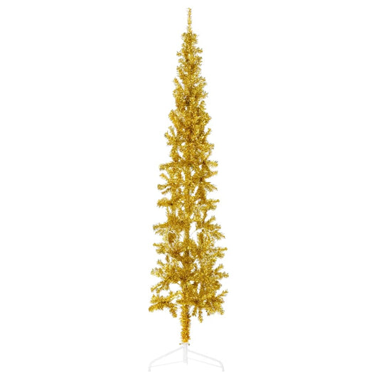 vidaXL Slim Artificial Half Christmas Tree with Stand Gold 210 cm