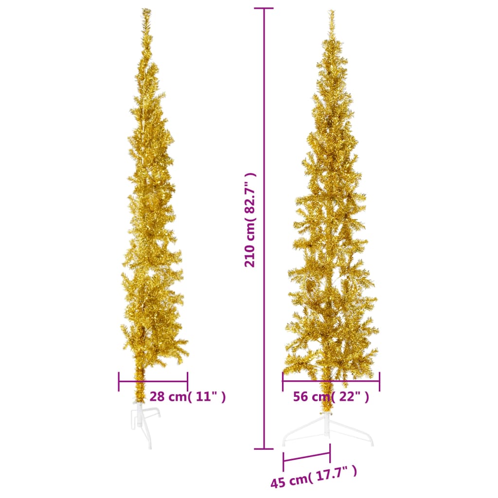 vidaXL Slim Artificial Half Christmas Tree with Stand Gold 210 cm