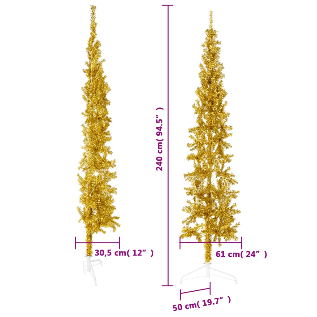 vidaXL Slim Artificial Half Christmas Tree with Stand Gold 240 cm