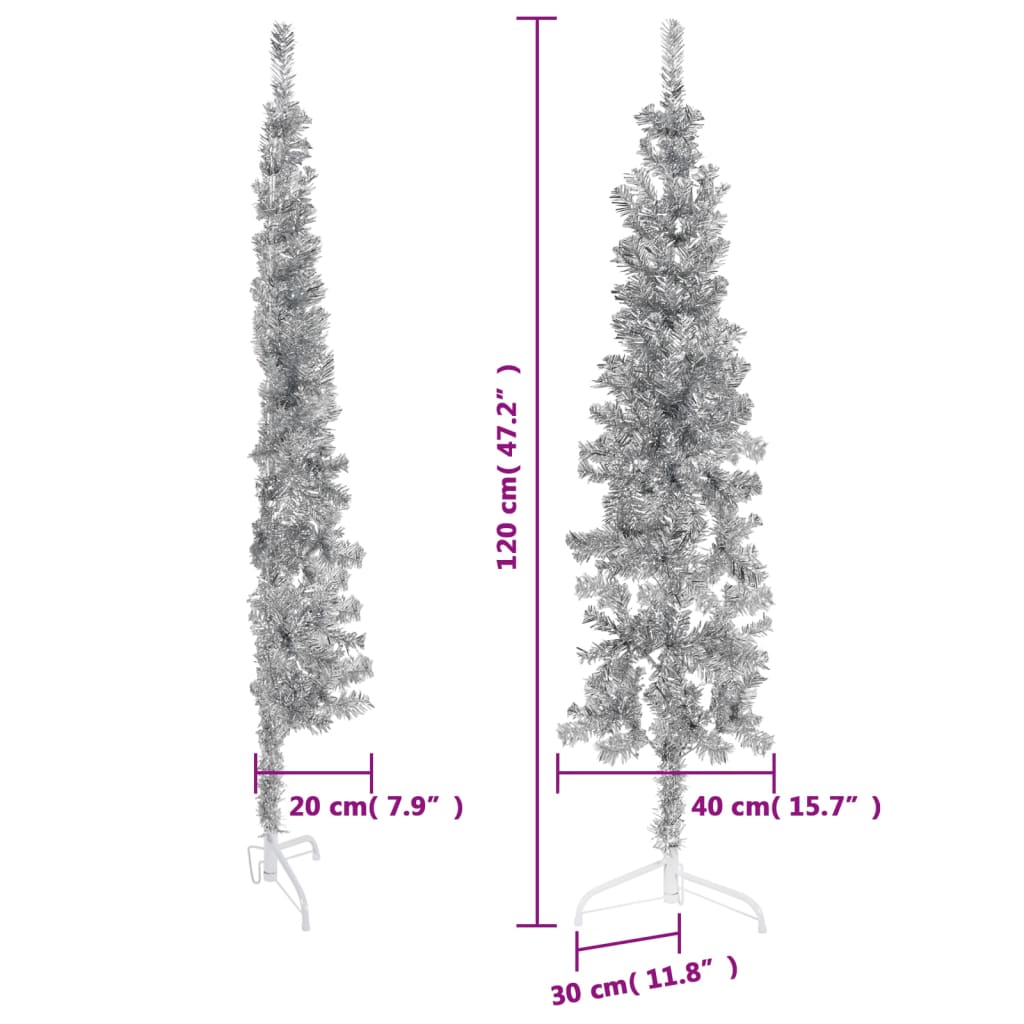 vidaXL Slim Artificial Half Christmas Tree with Stand Silver 120 cm