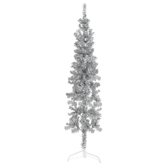 vidaXL Slim Artificial Half Christmas Tree with Stand Silver 150 cm