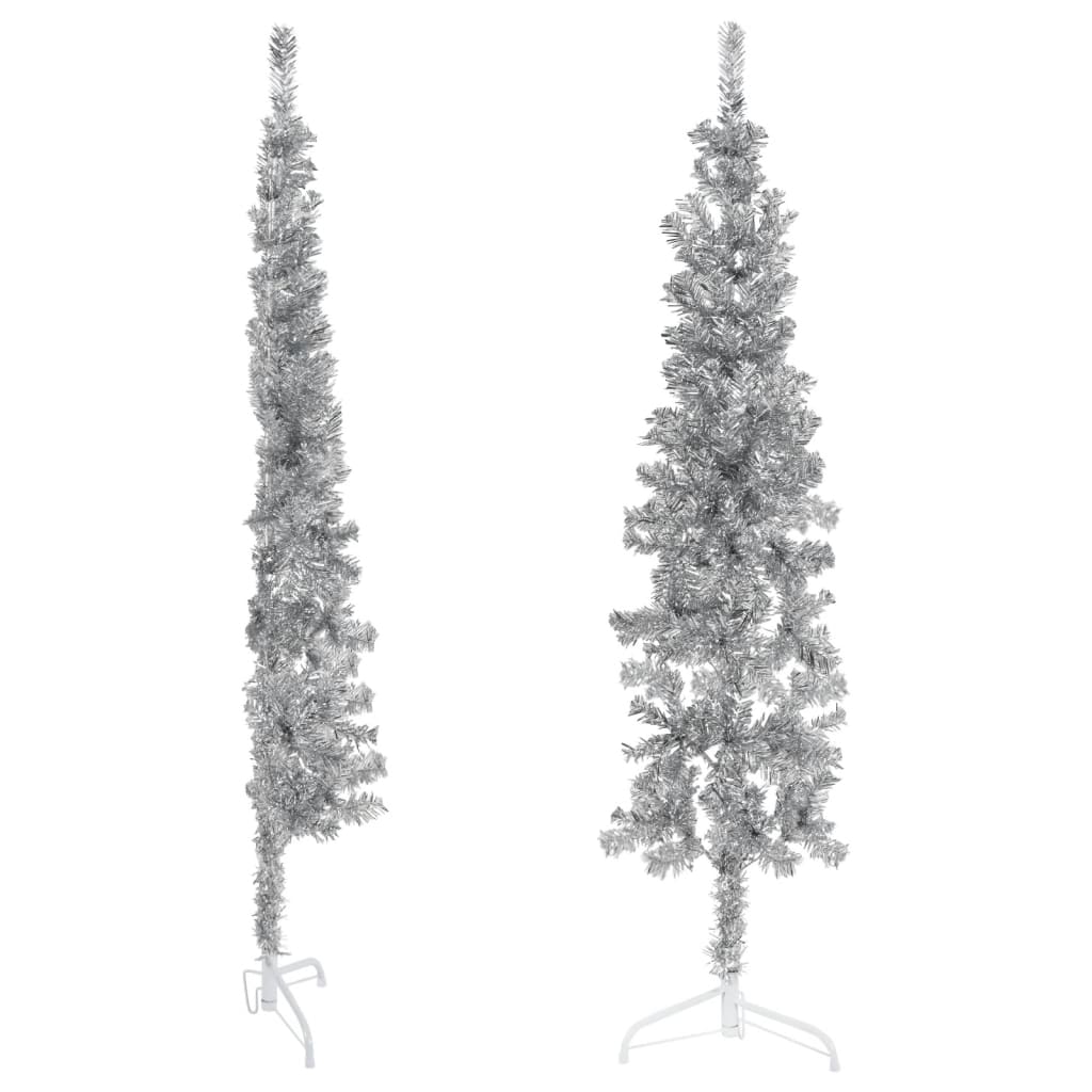 vidaXL Slim Artificial Half Christmas Tree with Stand Silver 150 cm