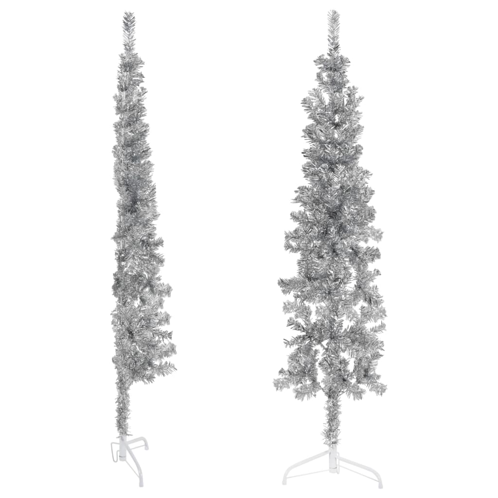 vidaXL Slim Artificial Half Christmas Tree with Stand Silver 180 cm