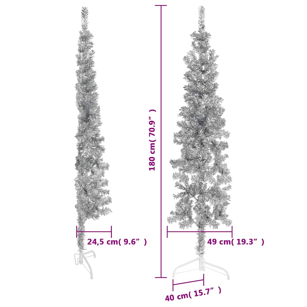 vidaXL Slim Artificial Half Christmas Tree with Stand Silver 180 cm