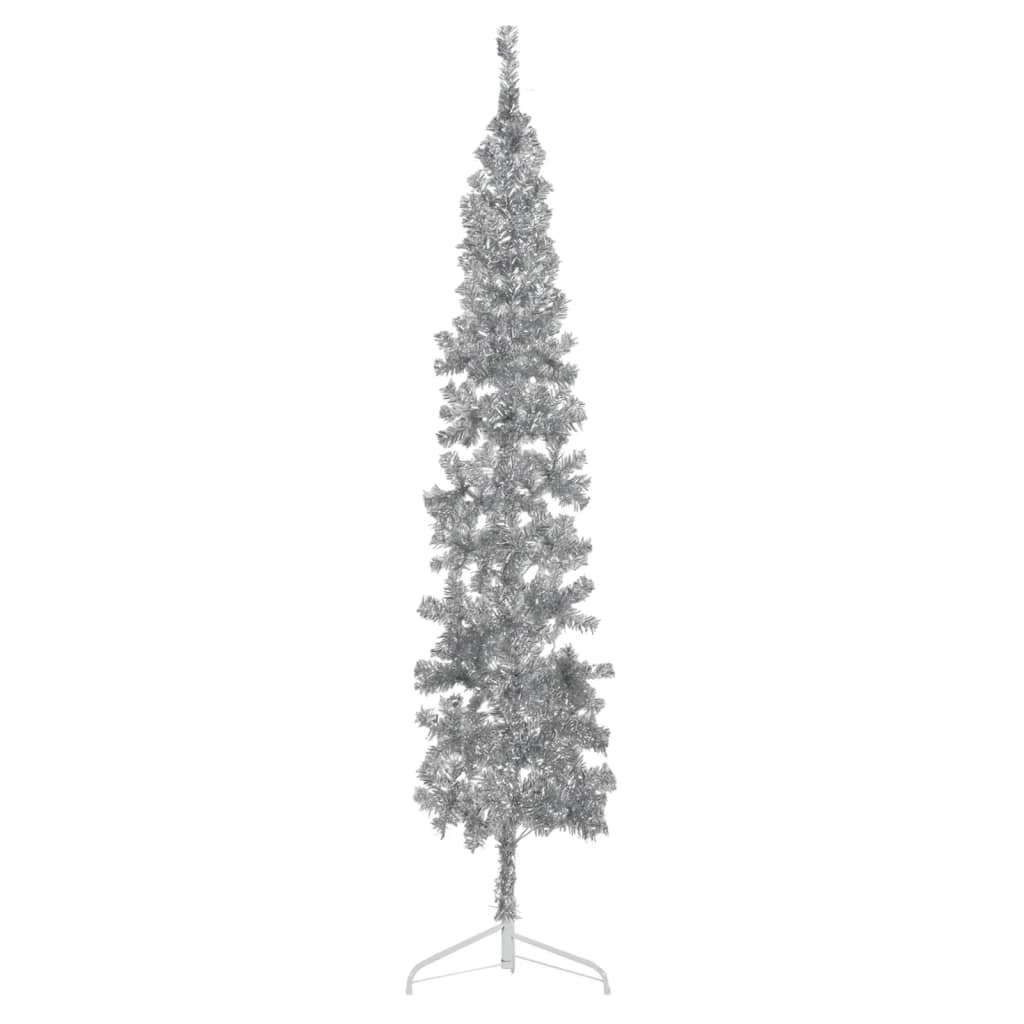 vidaXL Slim Artificial Half Christmas Tree with Stand Silver 210 cm