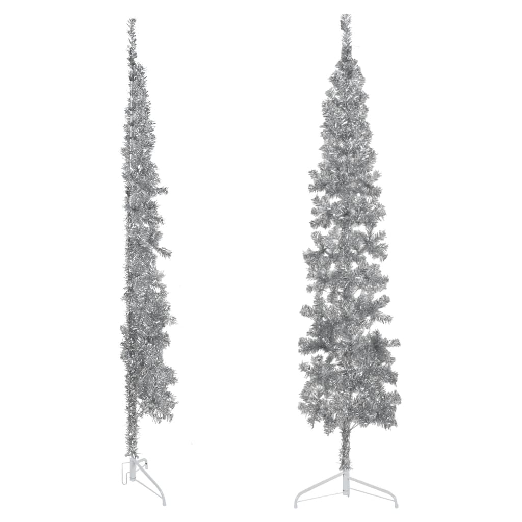 vidaXL Slim Artificial Half Christmas Tree with Stand Silver 210 cm