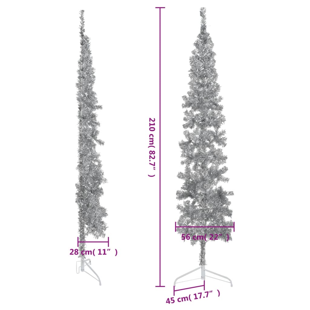 vidaXL Slim Artificial Half Christmas Tree with Stand Silver 210 cm