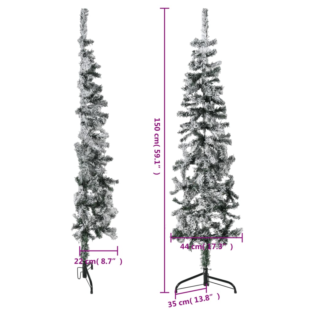 vidaXL Slim Artificial Half Christmas Tree with Flocked Snow 150 cm