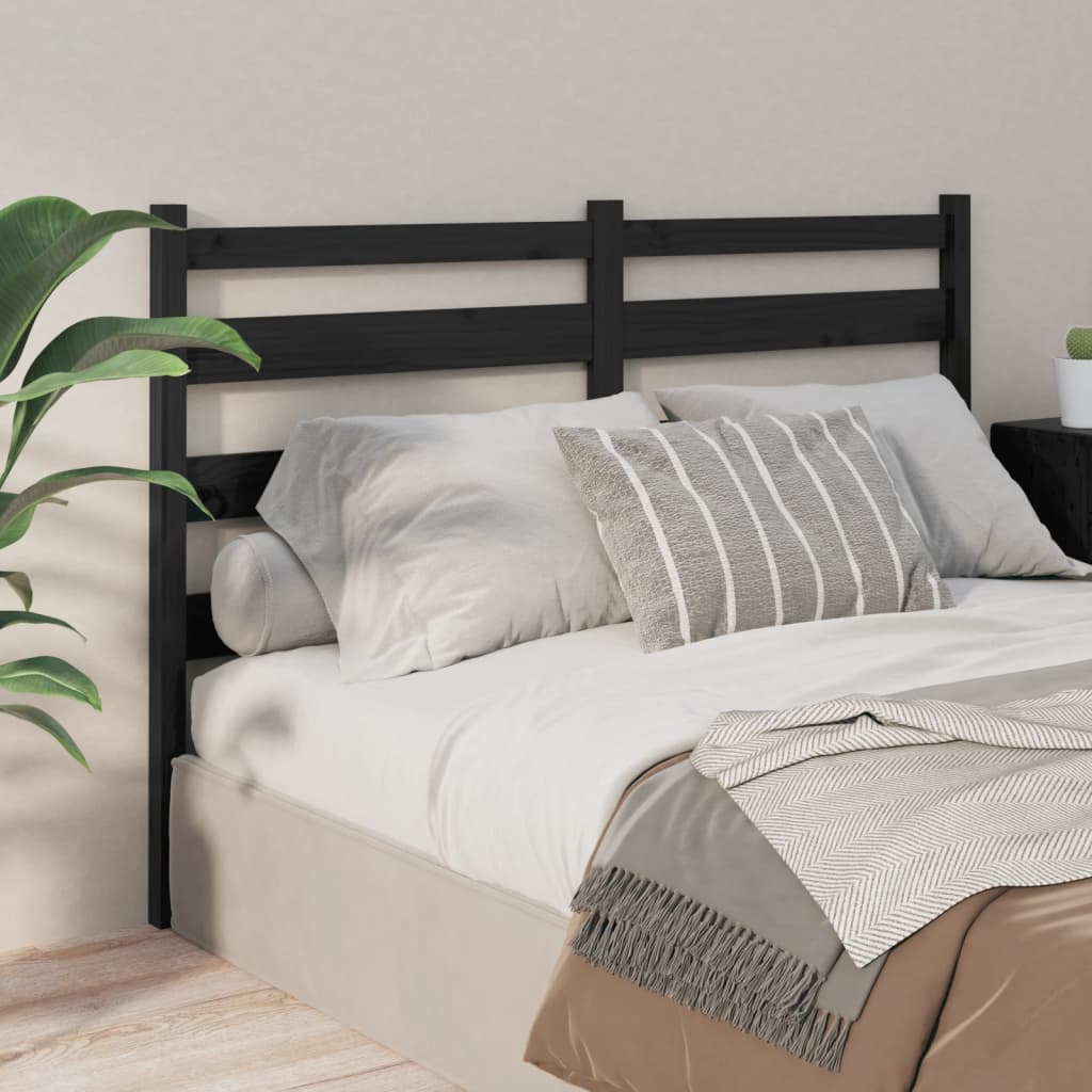 Bed Headboard Black 146x4x100 cm Solid Wood Pine