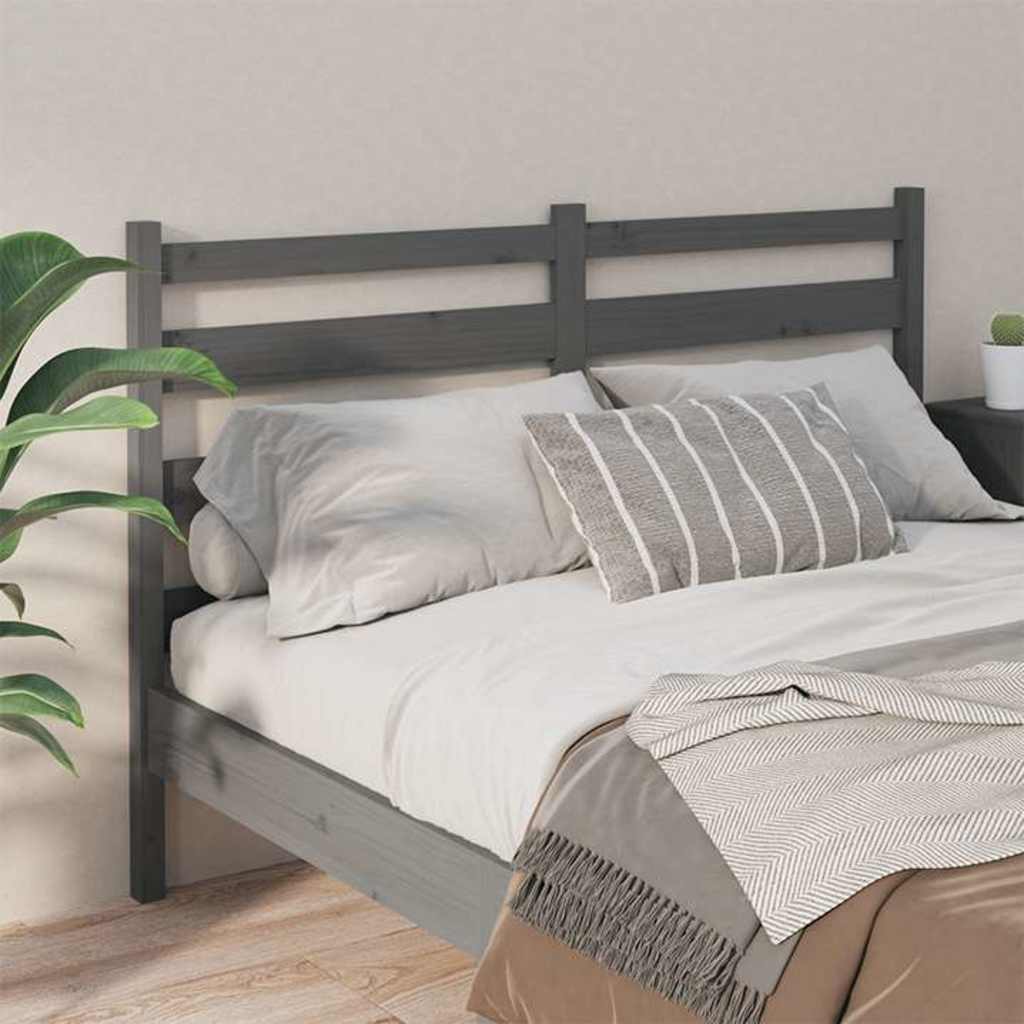 Bed Headboard Grey 186x4x100 cm Solid Wood Pine