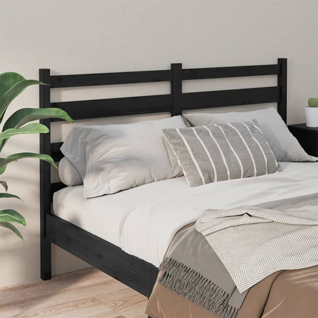 Bed Headboard | Black | Solid Pine Wood | Full Size | Decorative Inlays