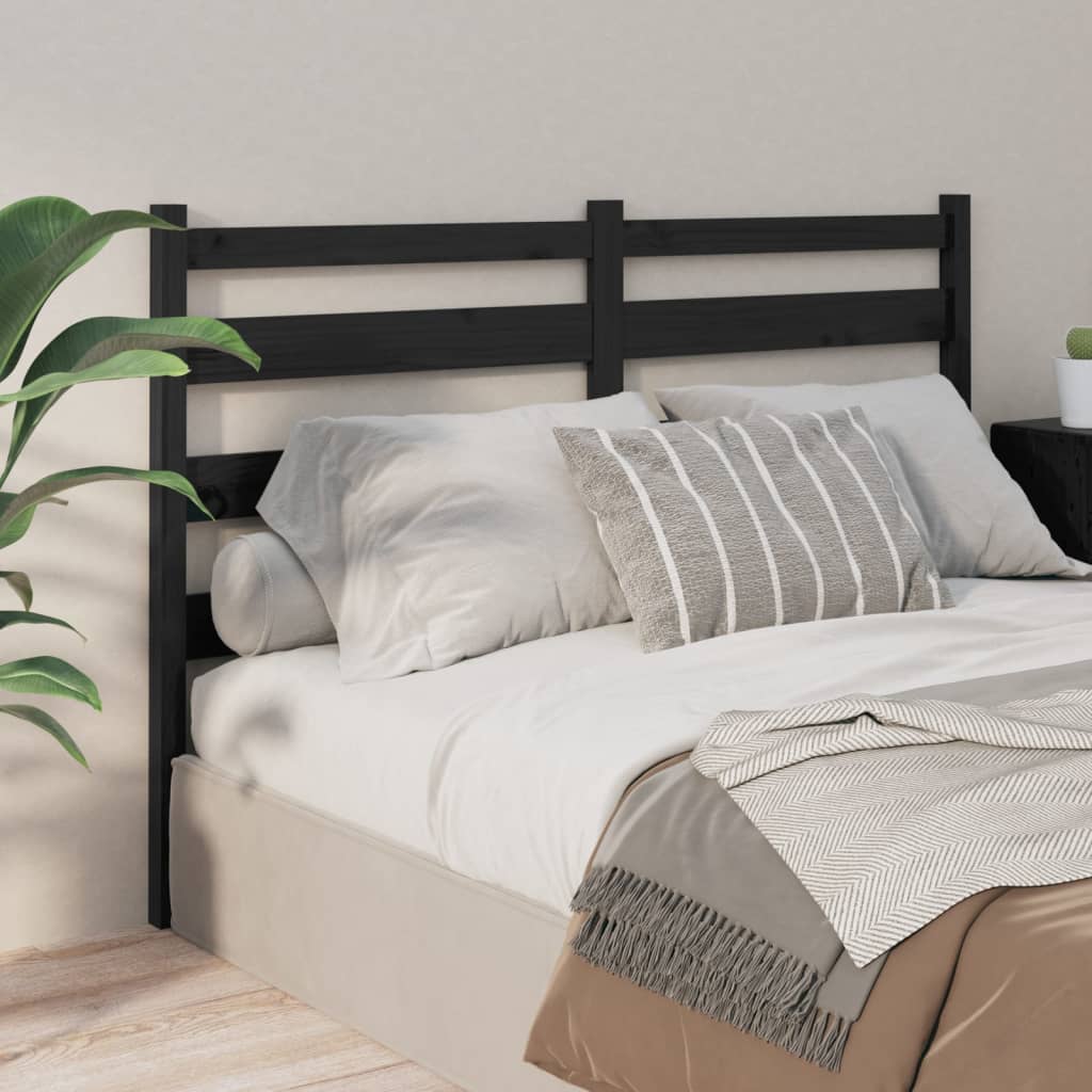 Bed Headboard | Black | Solid Pine Wood | Full Size | Decorative Inlays