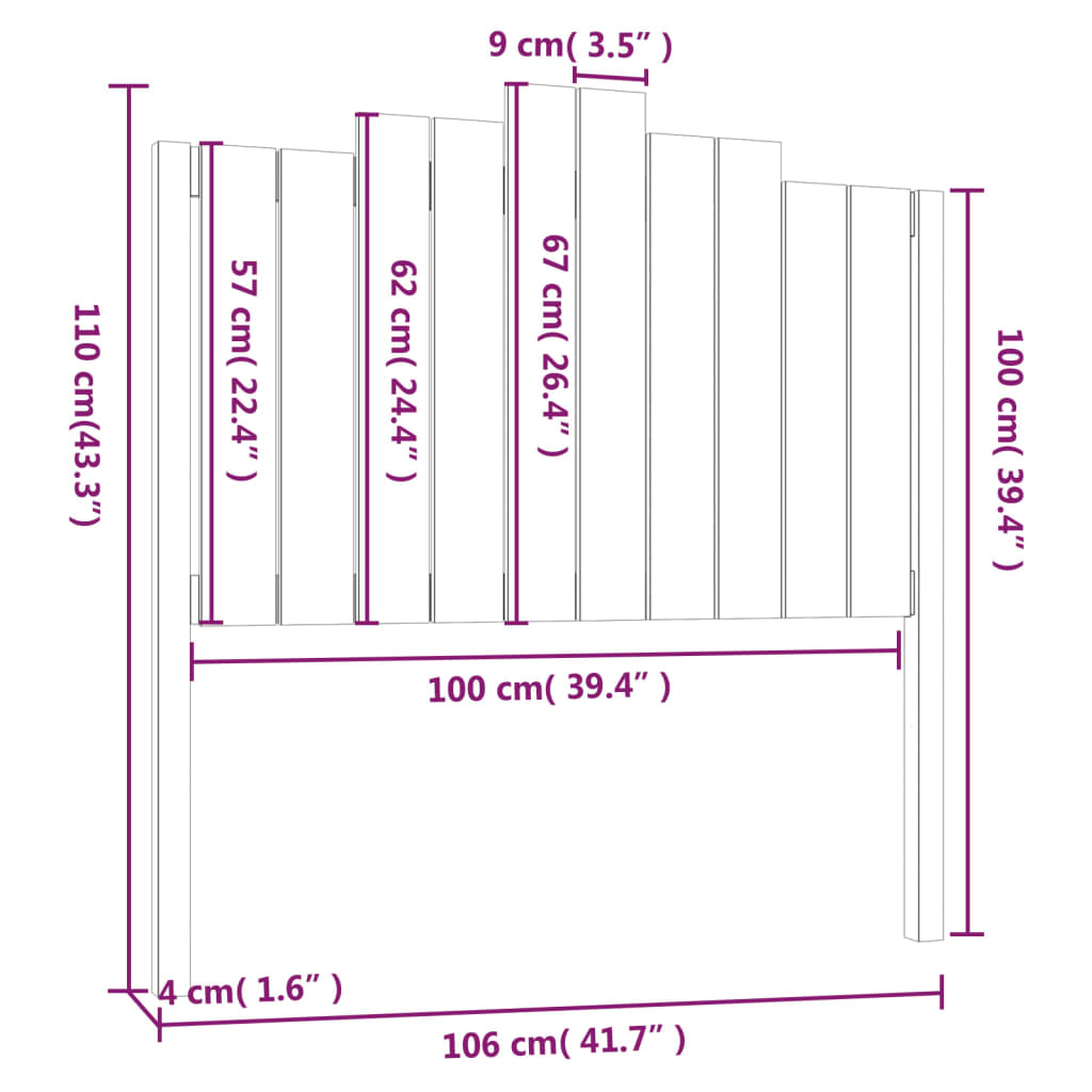 vidaXL Bed Headboard Honey Brown 106x4x110 cm Solid Wood Pine