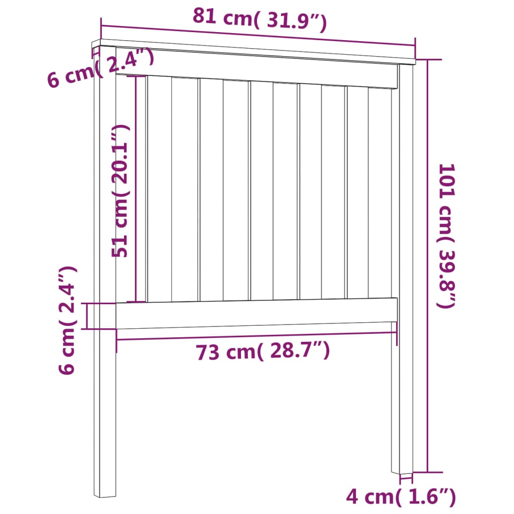 Bed Headboard Grey 81x6x101 cm Solid Wood Pine