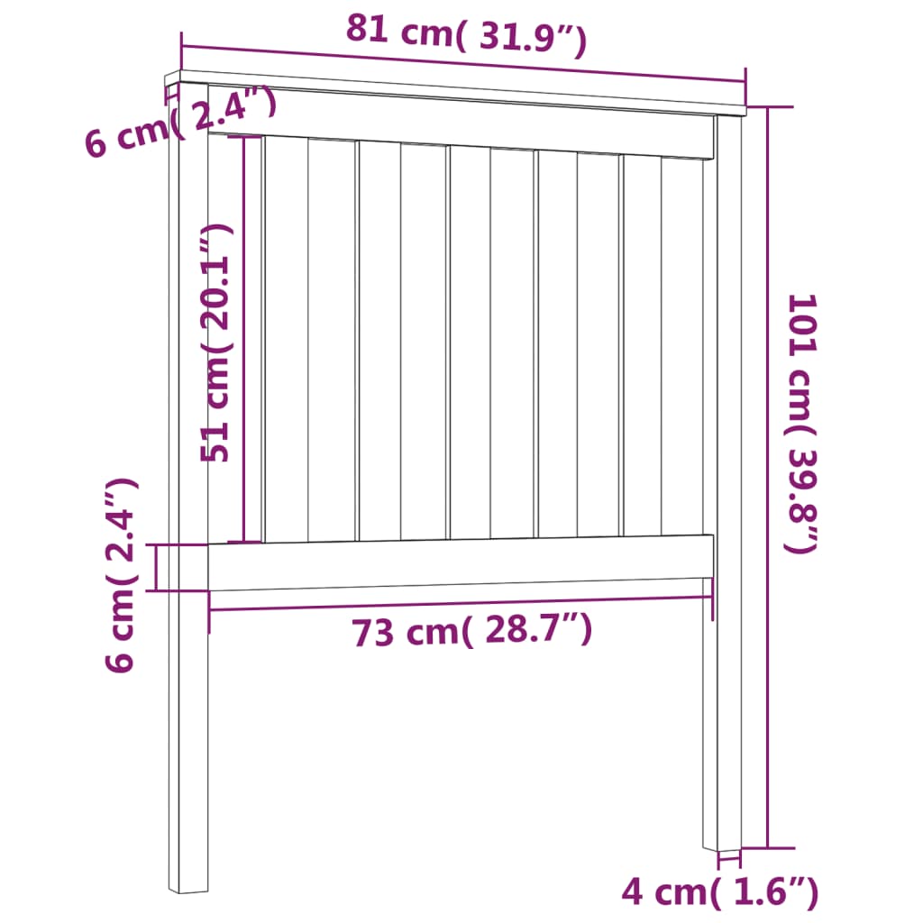 vidaXL Bed Headboard Black 81x6x101 cm Solid Wood Pine