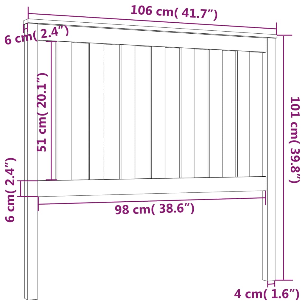 vidaXL Bed Headboard Black 106x6x101 cm Solid Wood Pine