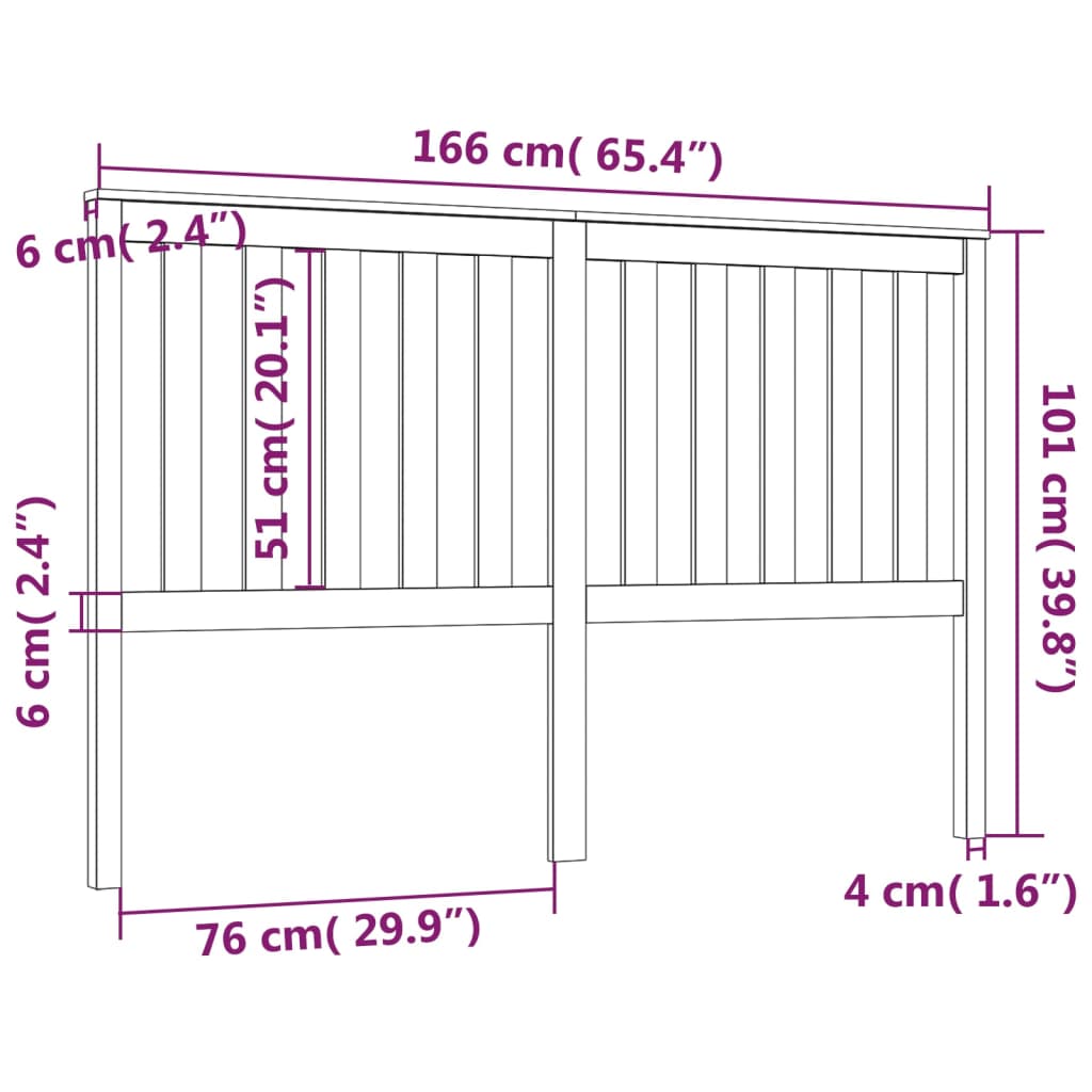 Bed Headboard Black 166x6x101 cm Solid Wood Pine