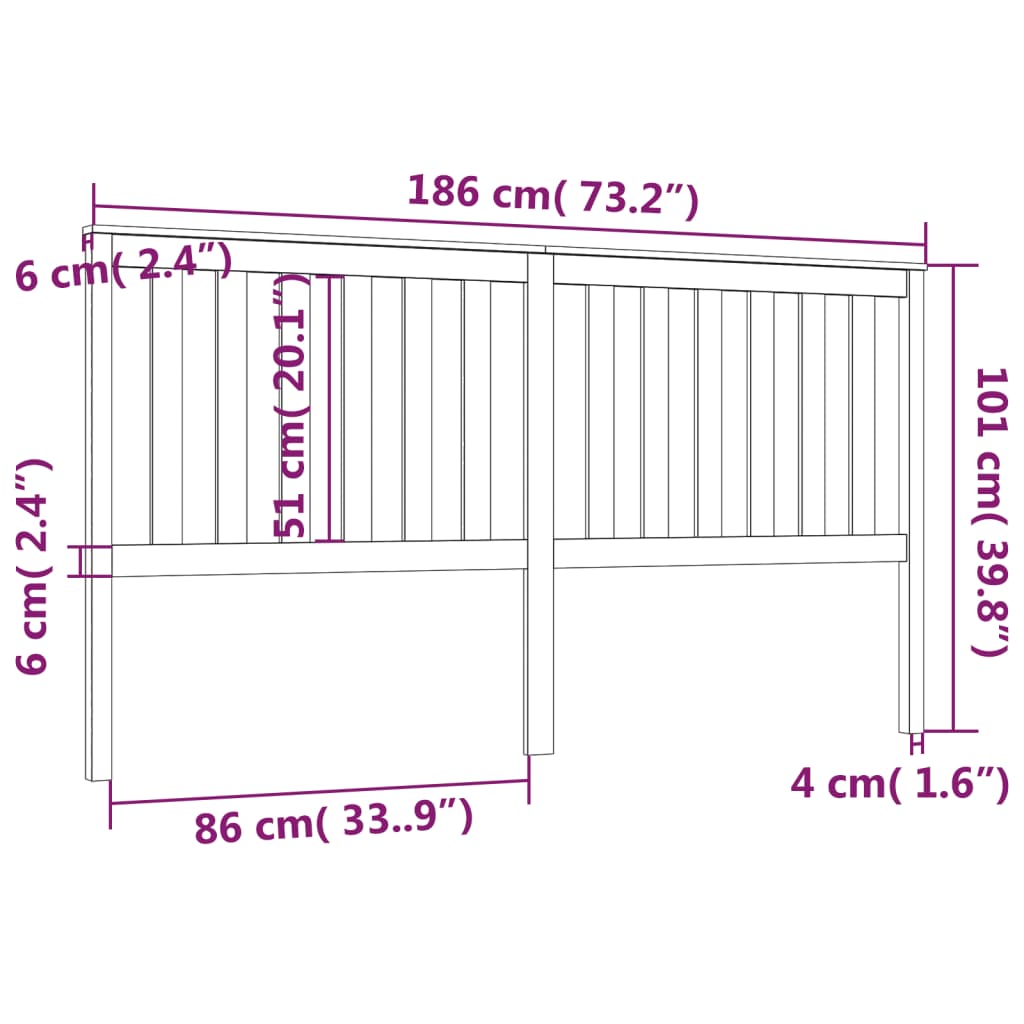 vidaXL Bed Headboard Black 186x6x101 cm Solid Wood Pine