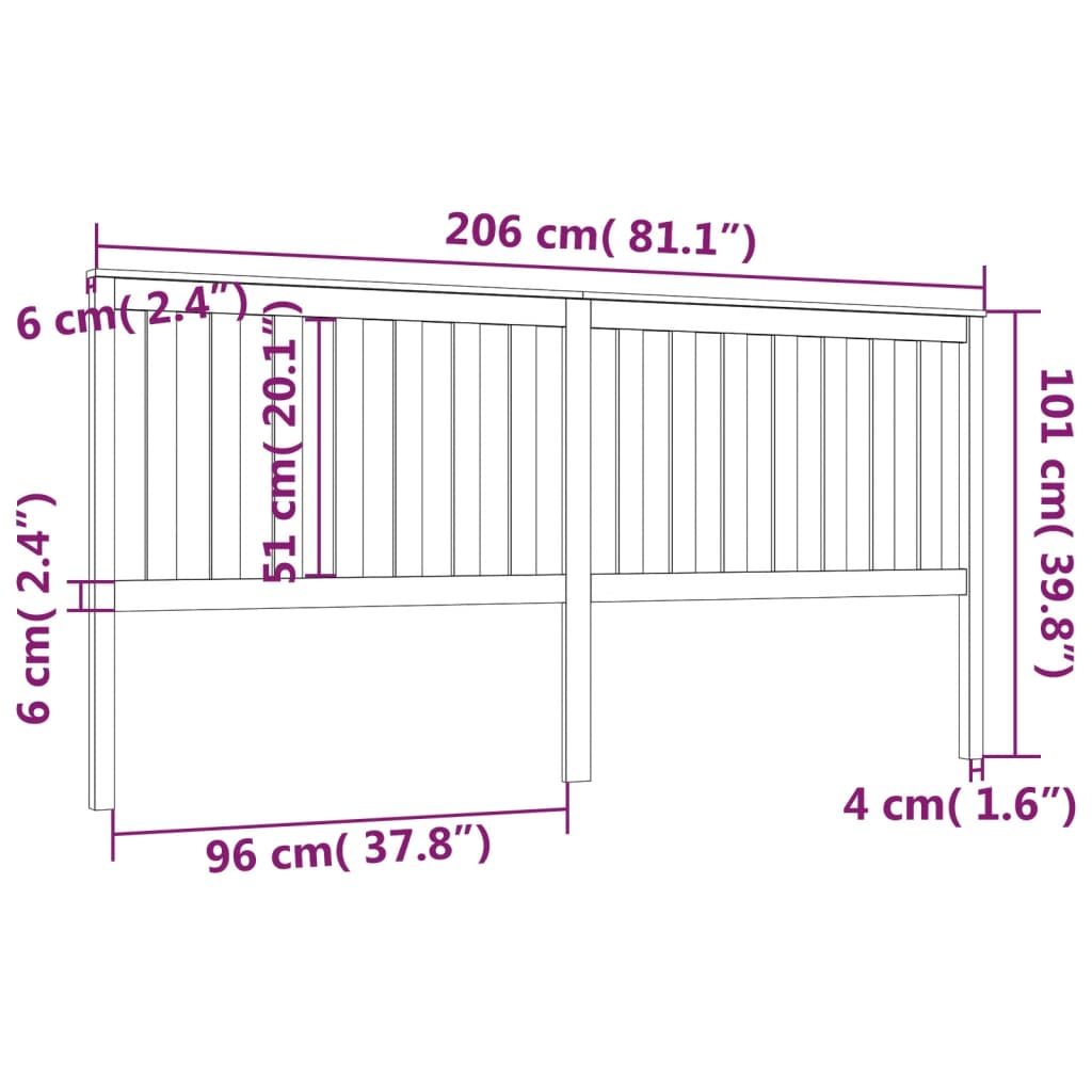 vidaXL Bed Headboard Honey Brown 206x6x101 cm Solid Wood Pine