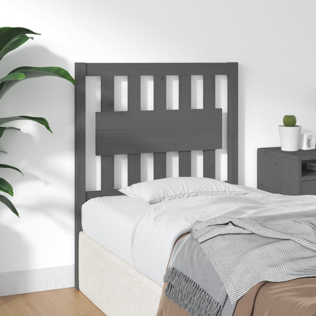 Bed Headboard Grey 80.5x4x100 cm Solid Wood Pine