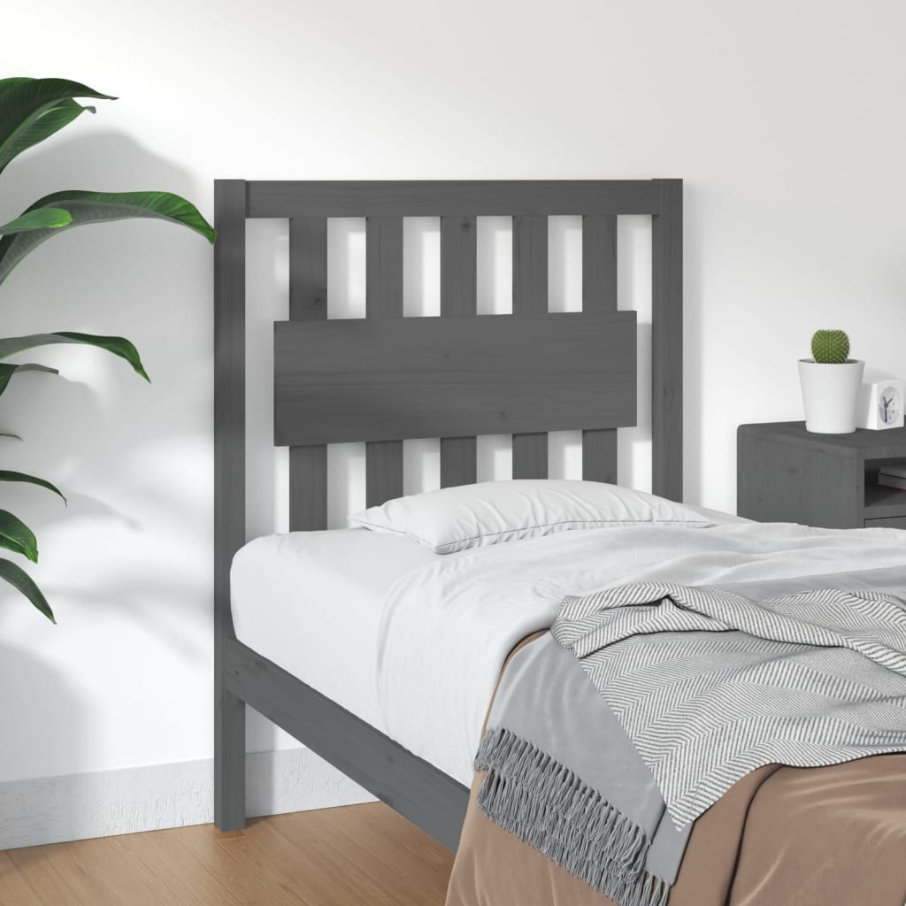 Bed Headboard Grey 80.5x4x100 cm Solid Wood Pine