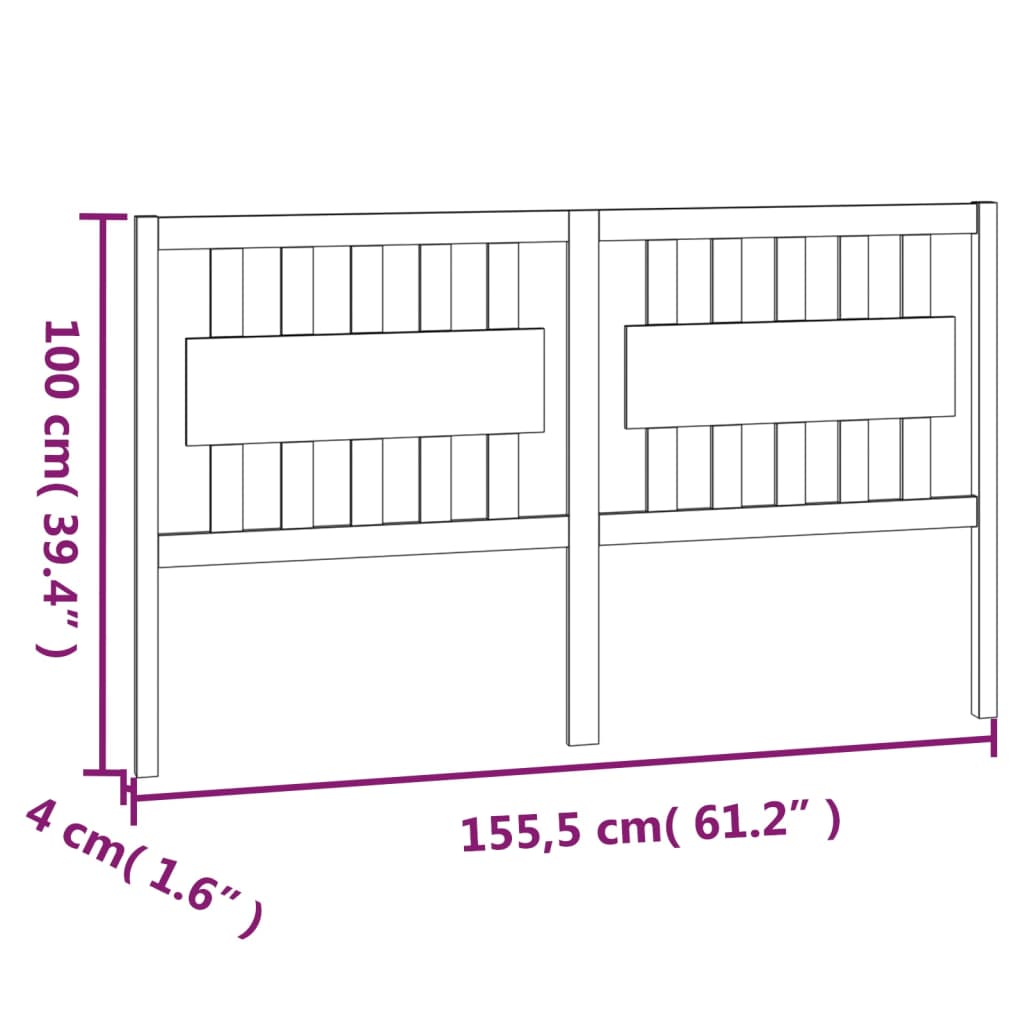 vidaXL Bed Headboard Grey 155.5x4x100 cm Solid Wood Pine