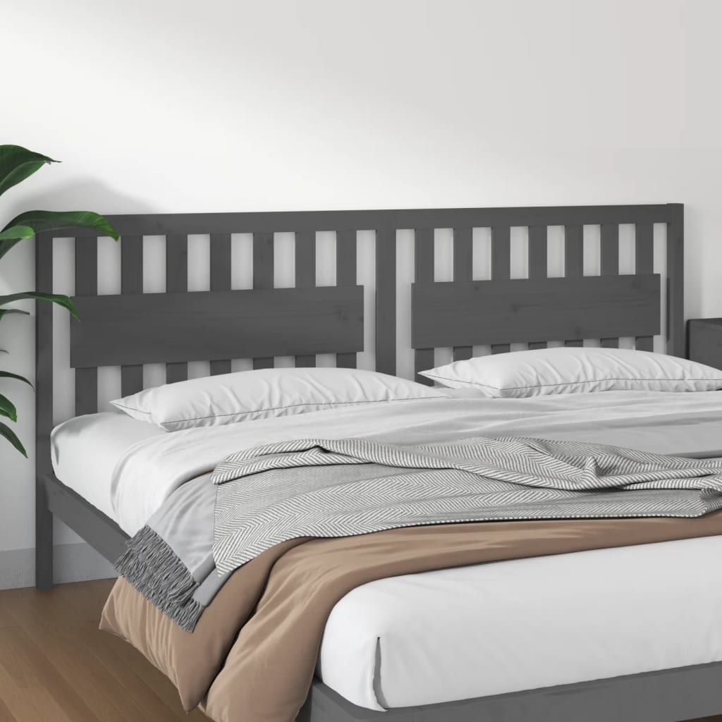 Bed Headboard Grey 205.5x4x100 cm Solid Wood Pine