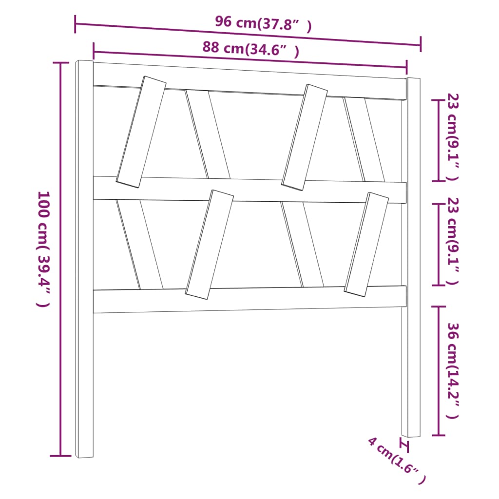 Bed Headboard Grey 96x4x100 cm Solid Wood Pine
